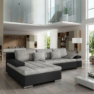 Bangkok Corner Sofa Bed Has Storage And Sleep Function Metal Legs Wooden Frame Foam Filling Light Grey And Grey Left - image 1