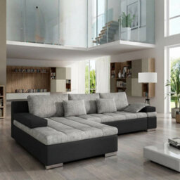 Bangkok Corner Sofa Bed Has Storage And Sleep Function Metal Legs Wooden Frame Foam Filling Light Grey And Grey Left