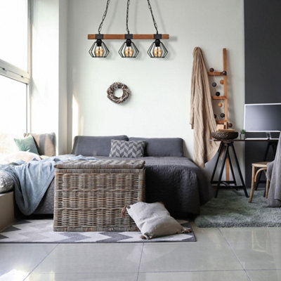Milagro Ulf Hand Made Wall Lamp Matt Black Cage Natural Wood Rugged Industrial Chic - image 1