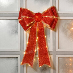 Festive Red Battery Operated Christmas Door Bow With 84 Warm White Leds - thumbnail 3