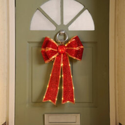 Festive Red Battery Operated Christmas Door Bow With 84 Warm White Leds - thumbnail 2