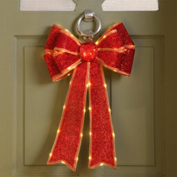 Festive Red Battery Operated Christmas Door Bow With 84 Warm White Leds - thumbnail 1