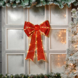Festive Red Battery Operated Christmas Door Bow With 84 Warm White Leds - thumbnail 4