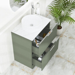 Royal Bathrooms Evora 700mm Sage Green Fluted Floor Standing Countertop Vanity Unit 2 Drawer With Round Basin - thumbnail 3