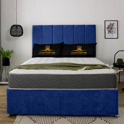 UKBEDFURNITURE Savannah Blue Plush  Divan Bed Base With 26 Inch Headboard - No Storage - image 1