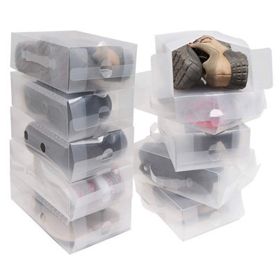 Taylor & Brown Set Of 10 Clear Plastic Shoe Storage Boxes - Stackable & Foldable, 18X30X9.5Cm, With Handle, Transparent Organiser - image 1