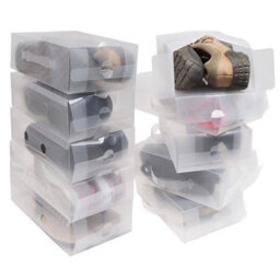 Taylor & Brown Set Of 10 Clear Plastic Shoe Storage Boxes - Stackable & Foldable, 18X30X9.5Cm, With Handle, Transparent Organiser