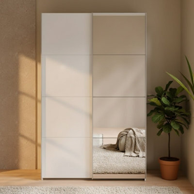 Sophistispace 2 Door Sliding Wardrobe With Mirror Internal Shelves Sleek White Finish For Contemporary Bedrooms White - image 1