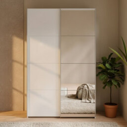 Sophistispace 2 Door Sliding Wardrobe With Mirror Internal Shelves Sleek White Finish For Contemporary Bedrooms White - thumbnail 1