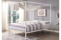 Chalfont White Four Poster Metal Bed Frame Double 4Ft6 - thumbnail 1