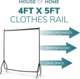 House Of Home Heavy Duty Black Metal 4Ft Long X 5Ft Tall Quality Clothes Rail Stand - thumbnail 9