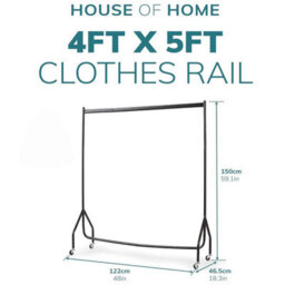 House Of Home Heavy Duty Black Metal 4Ft Long X 5Ft Tall Quality Clothes Rail Stand - thumbnail 2