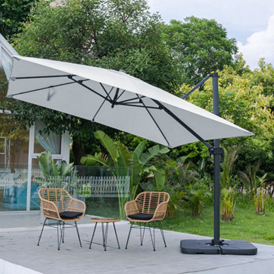 Living And Home 3M Large Square Canopy Rotatable Tilting Garden Rome Umbrella Cantilever Parasol With Square Fillable Base, Light Grey - image 1