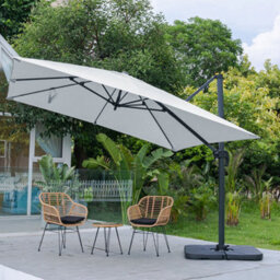 Living And Home 3M Large Square Canopy Rotatable Tilting Garden Rome Umbrella Cantilever Parasol With Square Fillable Base, Light Grey - thumbnail 1