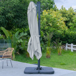 Living And Home 3M Large Square Canopy Rotatable Tilting Garden Rome Umbrella Cantilever Parasol With Square Fillable Base, Light Grey - thumbnail 3
