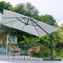Living And Home 3M Large Square Canopy Rotatable Tilting Garden Rome Umbrella Cantilever Parasol With Square Fillable Base, Light Grey - thumbnail 2