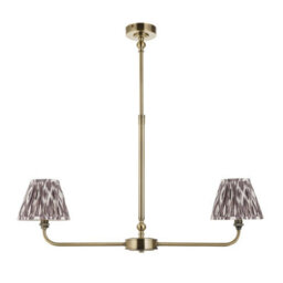 Luminosa Lighting Luminosa Lille Antique Brass Plate Pendant Light With Pearl Grey Fabric Ikat Shade 16Cm 2X B22 - thumbnail 6