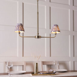 Luminosa Lighting Luminosa Lille Antique Brass Plate Pendant Light With Pearl Grey Fabric Ikat Shade 16Cm 2X B22 - thumbnail 3