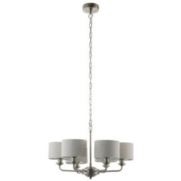 Anson Lighting Haywood Brushed Chrome With Natural Linen Shades Classic Modern 6 Light Ceiling Pendant - thumbnail 8
