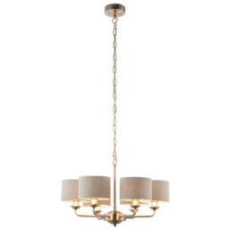 Anson Lighting Haywood Brushed Chrome With Natural Linen Shades Classic Modern 6 Light Ceiling Pendant - thumbnail 3