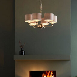 Anson Lighting Haywood Brushed Chrome With Natural Linen Shades Classic Modern 6 Light Ceiling Pendant - thumbnail 2