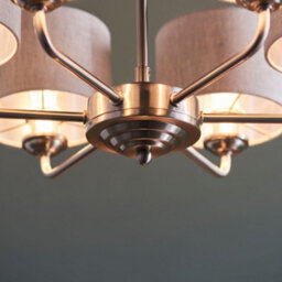 Anson Lighting Haywood Brushed Chrome With Natural Linen Shades Classic Modern 6 Light Ceiling Pendant - thumbnail 6