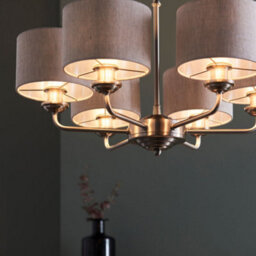 Anson Lighting Haywood Brushed Chrome With Natural Linen Shades Classic Modern 6 Light Ceiling Pendant - thumbnail 5