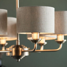 Anson Lighting Haywood Brushed Chrome With Natural Linen Shades Classic Modern 6 Light Ceiling Pendant - thumbnail 4