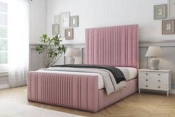 "Sloomy Kingsley Pink Plush Bed Frame With 50"" Upholstered Headboard 6' Super King" - thumbnail 2