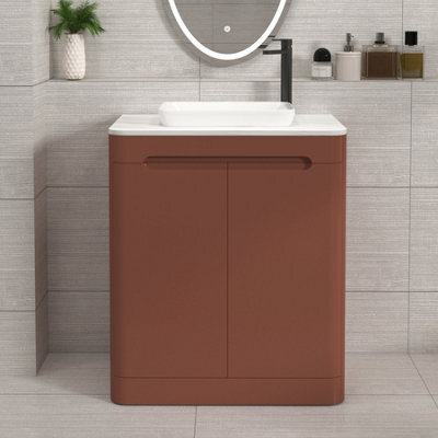 Royal Bathrooms Venice 700mm Terracotta Clay Freestanding Bathroom Countertop Vanity Unit 2 Door With Qubix Basin - image 1