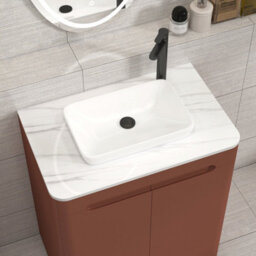 Royal Bathrooms Venice 700mm Terracotta Clay Freestanding Bathroom Countertop Vanity Unit 2 Door With Qubix Basin - thumbnail 6