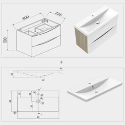 AVER-GROWTH 800mm Wall Hung Vanity Unit With Basin Matt White And Oak Resin Sink Bathroom Storage Cabinet Soft Close Hinges - thumbnail 7