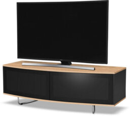 "Centurion Supports Caru Gloss Black And Oak Beam-Thru Remote Friendly Contemporary ""d"" Shape Design Up To 65"" Tv Cabinet" - thumbnail 3