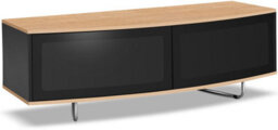 "Centurion Supports Caru Gloss Black And Oak Beam-Thru Remote Friendly Contemporary ""d"" Shape Design Up To 65"" Tv Cabinet" - thumbnail 4