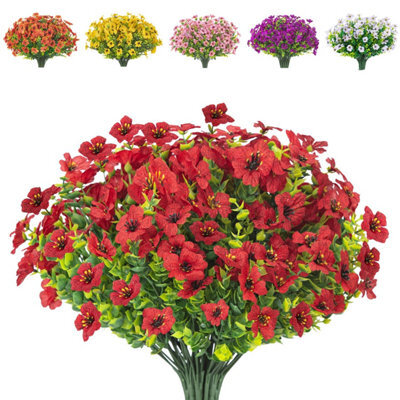 10 Artificial Silk Flower Bouquets, Fake Plants, Uv Resistant Greenery, Shrubs, Indoor And Outdoor Hanging Plants (Red) - image 1