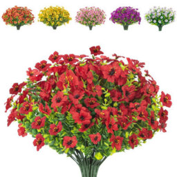 10 Artificial Silk Flower Bouquets, Fake Plants, Uv Resistant Greenery, Shrubs, Indoor And Outdoor Hanging Plants (Red) - thumbnail 1
