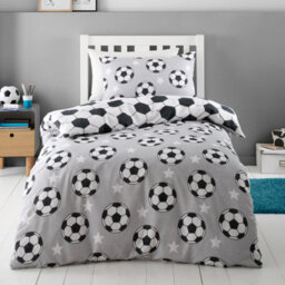 Catherine Lansfield Brushed Cotton Football Stars Reversible Duvet Cover Set With Pillowcase Grey