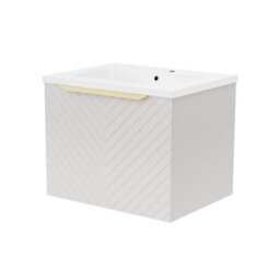 Nes Home 600mm Wall Hung Pink Drawers Basin Vanity Brushed Brass Handle - thumbnail 5