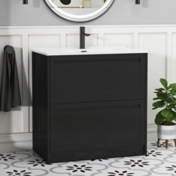Royal Bathrooms Elmore 800mm Traditional Floor Standing 2 Drawer Bathroom Vanity Unit With Ceramic Basin Sink- Matt Nocturne Black - thumbnail 1