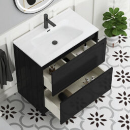 Royal Bathrooms Elmore 800mm Traditional Floor Standing 2 Drawer Bathroom Vanity Unit With Ceramic Basin Sink- Matt Nocturne Black - thumbnail 5