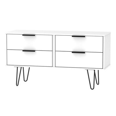 Ready Assembled Matt White No Effect 4 Drawer Wide Chest (H)570mm (W)1145mm (D)395mm - image 1