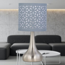 First Choice Lighting Romana - Brushed Chrome Touch Table Lamp With Grey Laser Cut Shade - thumbnail 4