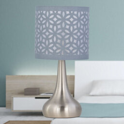 First Choice Lighting Romana - Brushed Chrome Touch Table Lamp With Grey Laser Cut Shade - thumbnail 5