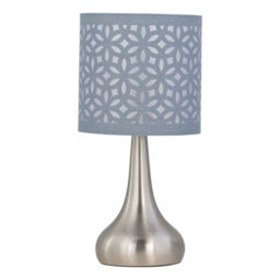 First Choice Lighting Romana - Brushed Chrome Touch Table Lamp With Grey Laser Cut Shade - thumbnail 1