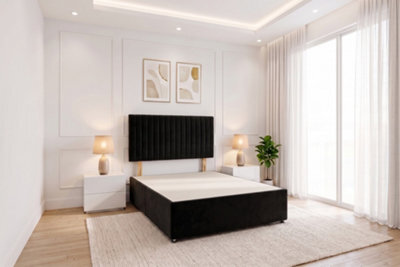 Knight Sleep Emily Black Plush 4Ft Divan Bed Base With No Drawer & Headboard - Small Double - image 1