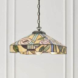 Tiffany Glass Hanging Ceiling Pendant Light Bronze & Square Rose Shade I00156 - thumbnail 3