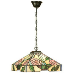 Tiffany Glass Hanging Ceiling Pendant Light Bronze & Square Rose Shade I00156 - thumbnail 1