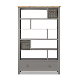 Statement Furniture Florence Dove Grey Wooden Room Divider Shelving Unit With Storage Baskets And Drawer - thumbnail 2