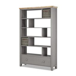 Statement Furniture Florence Dove Grey Wooden Room Divider Shelving Unit With Storage Baskets And Drawer - thumbnail 1