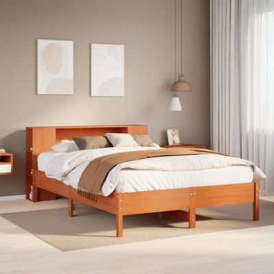 Berkfield Bookcase Bed Without Mattress Wax Brown 160X200 Cm Solid Wood Pine - image 1